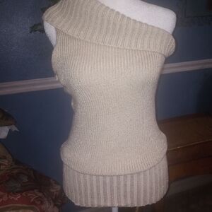 New York & Company Metallic Knit Body Con One Shoulder Sleeveless Sweate…